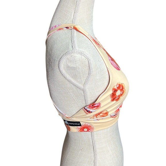 Iron Yokai Athletic Active Sports Bra Work Out Yellow Orange Mesh Floral Women S - Picture 3 of 12